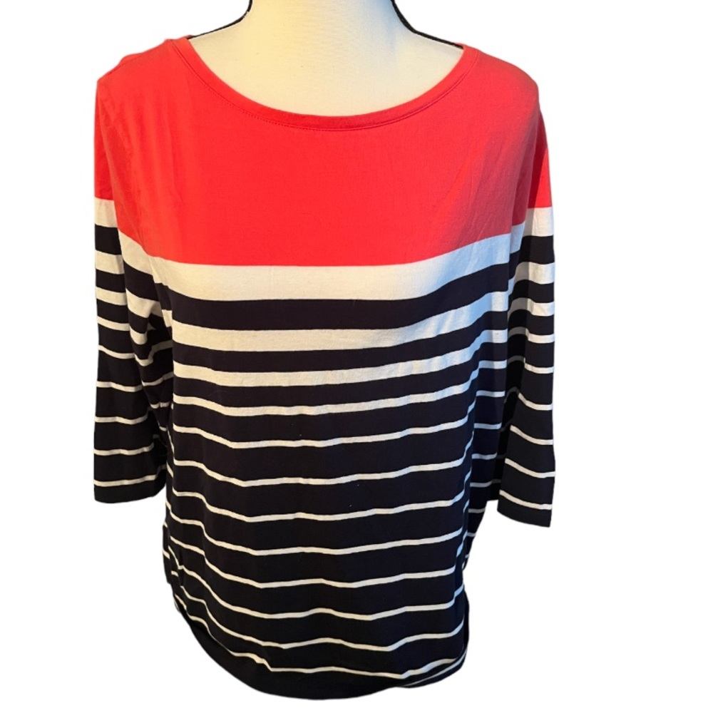 Talbots Striped Color Block Top In Orange Size XLP